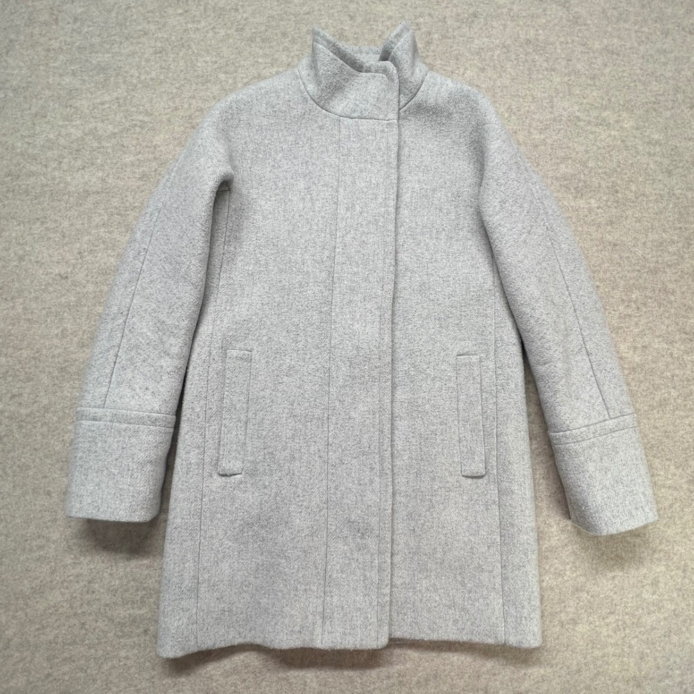 J.Crew Lodge Coat Womens Size 00 Grey Wool Blend Funnel Neck AB945